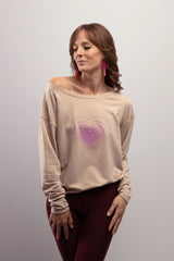 Chandail pour femme coupe ample col large, éco-responsable fait au Québec, vêtement de détente et yoga: Symbole sacré coeur rose buddha