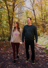 Vêtements de détente et yoga pour homme et femme, éco-responsable fait au Québec: Éveil spirituel, symbole coeur et mantra spirale d'or