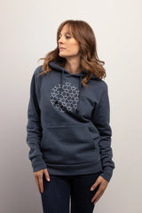 Hoodie écologique pour femme, fait au Canada, avec symbole de géométrie sacré Réseau de coeur fleur de vie