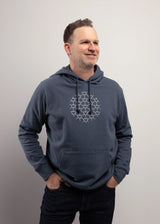 Hoodie éco responsable pour homme, fait au Canada, avec symbole spirituel Réseau de coeur: vêtement de yoga naturel
