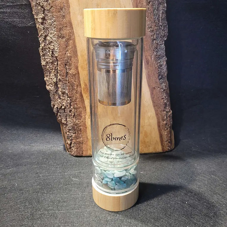 Bouteille pour tisane en verre avec pierres 8lunes