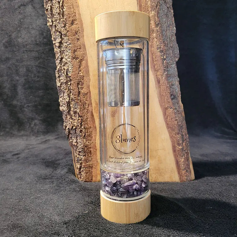 Bouteille pour tisane en verre avec pierres 8lunes
