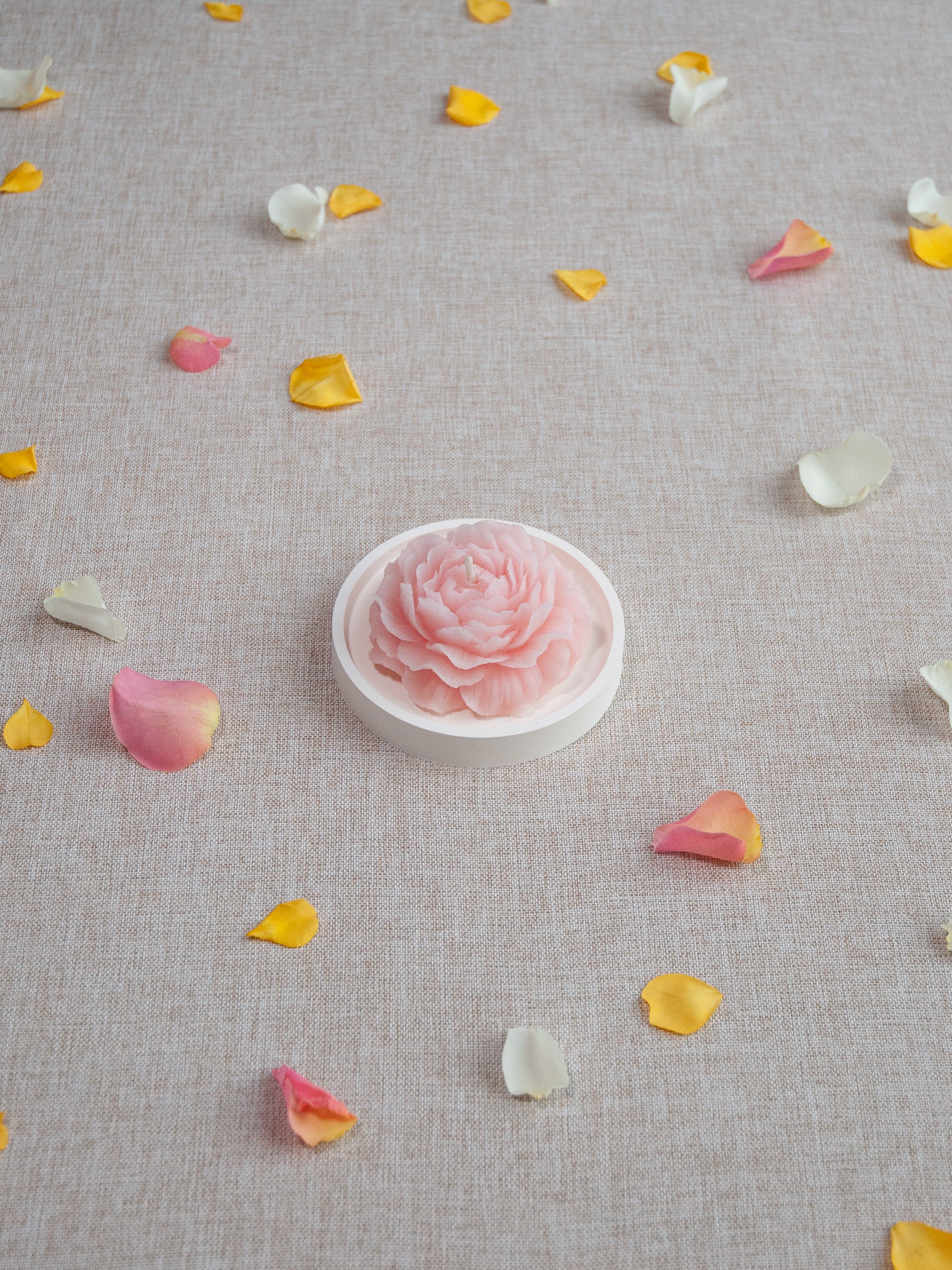 Ensemble Bougie naturelle fleur du jardin sur plateau assorti