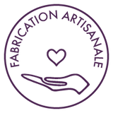 Logo certification fabrication artisanale, fait à la main avec amour, mauve
