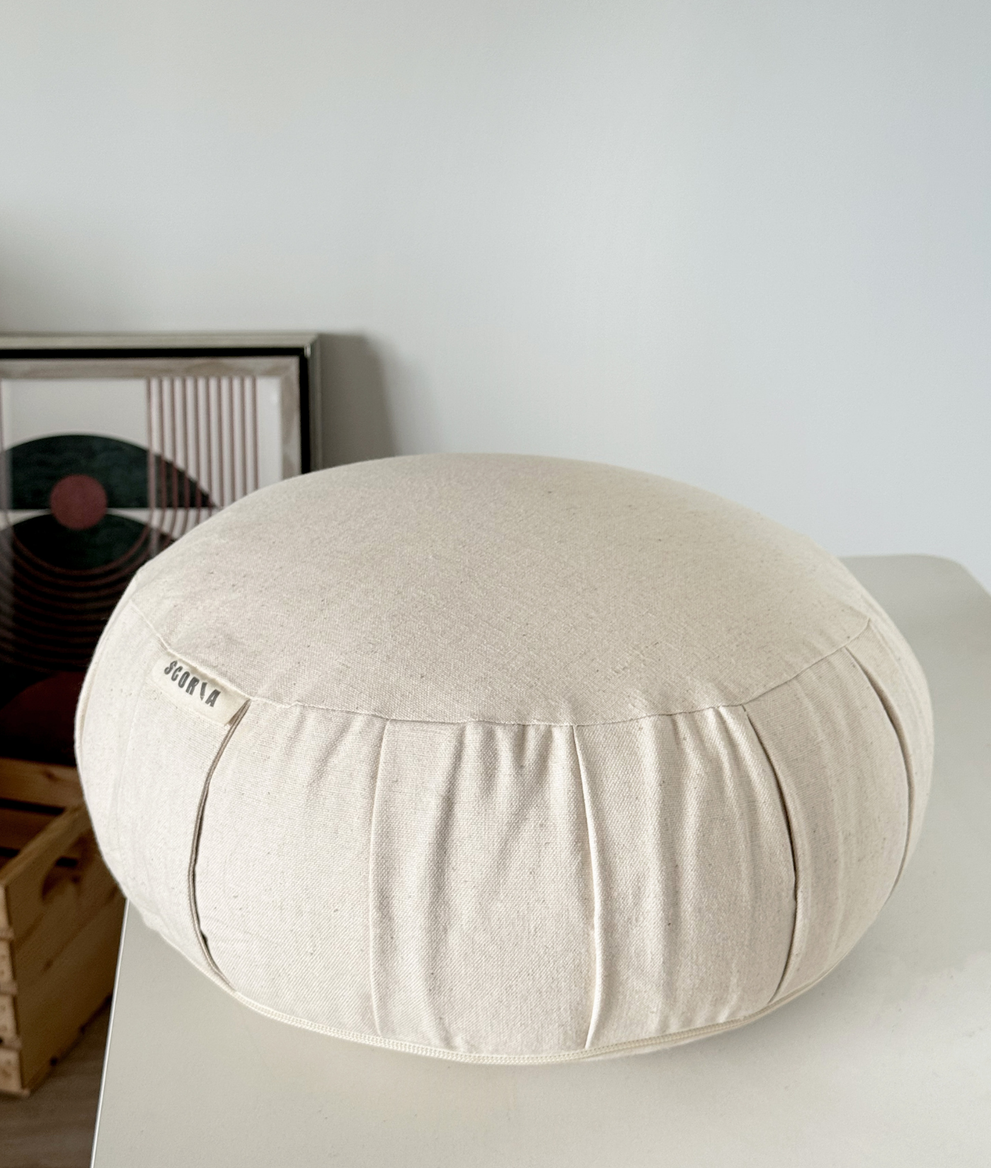 Ensemble coussin de méditation Zafu blanc ivoire Scoria Canada, certifié GOTS