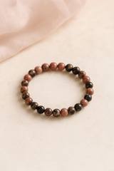 Bracelet pour femme en pierres rhodonite 6mm, rose et noir, photo produit