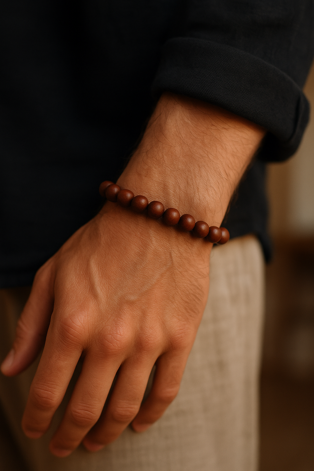 Bracelet pour homme en bois de santal rouge 8mm
