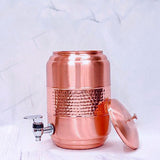 Distributeur à eau Matka en cuivre ayurvédique traditionnel contemporain 5 L, couvercle ouvert