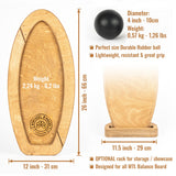 Guide visuel des détails de la planche d'équilibre Surf de MTL Balance Board, avec poids et dimensions