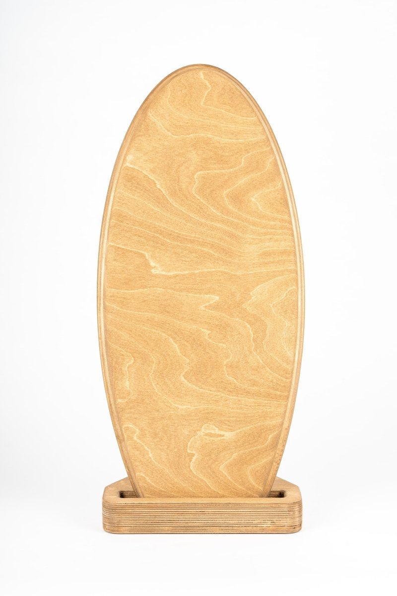 Dessus de la planche SURF Model 360 MTL Balance Board, finition bois de merisier recyclé, avec rack sur pied