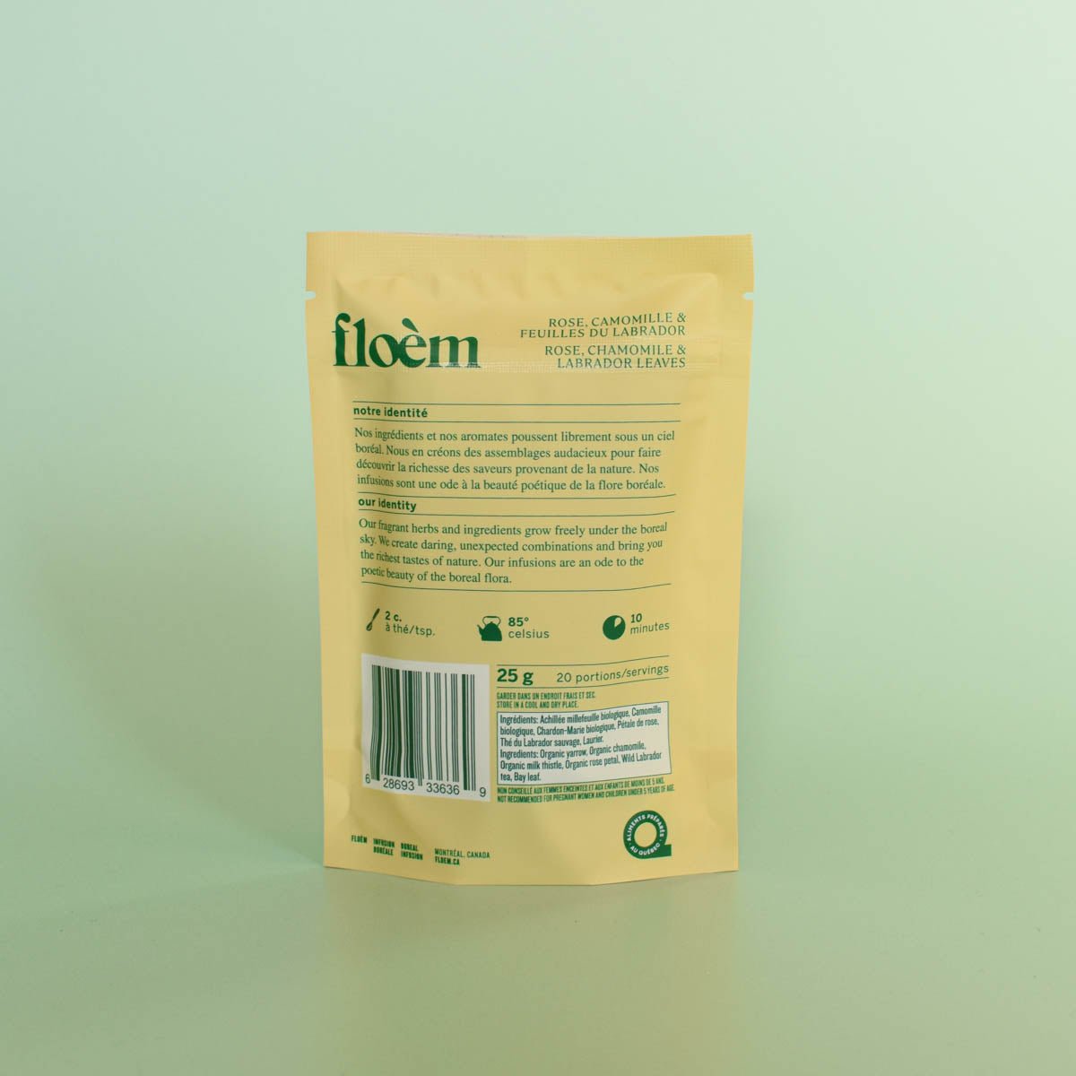 Tisane en vrac Floem: Rose, camomille et thé du Labrador, détails sachet